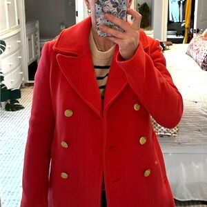 JCrew Women's Double-Breasted Stadium Cloth Pea Coat Red